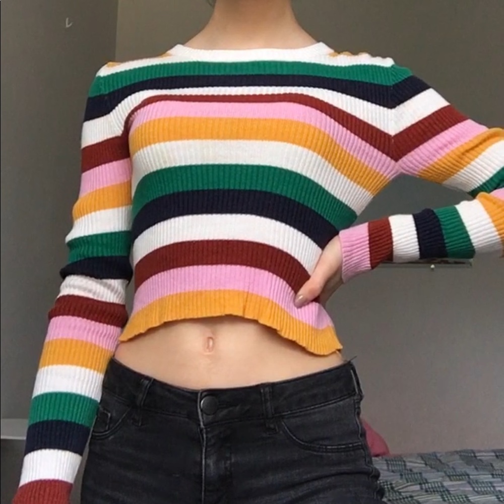 Striped long sleeve crop top